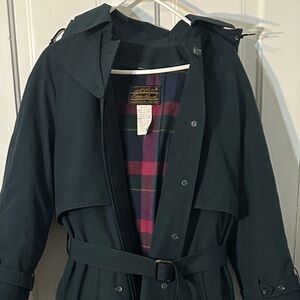 Vintage Eddie Bauer Forest Green Belted Trench Coat 2 in 1 goose down wool liner